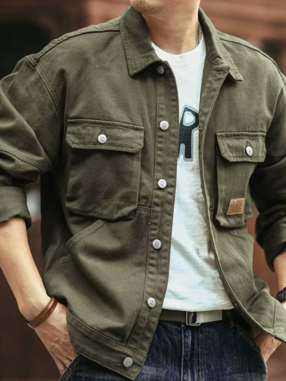 Men's Washed Collared Neck Cargo Jacket. Experience comfort and convenience in our Men's Washed Collared Neck Cargo Jacket!