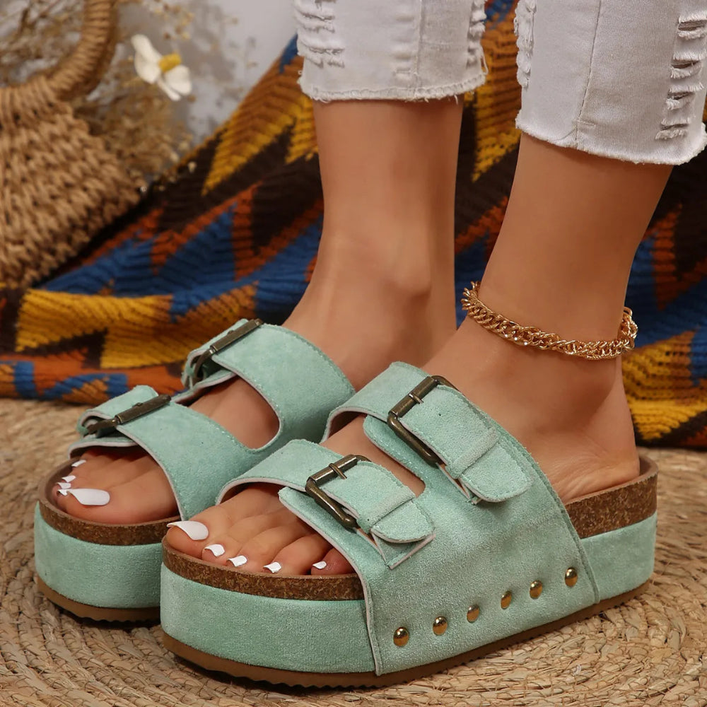 Open Toe Studded Thick Sole Platform Sandals.