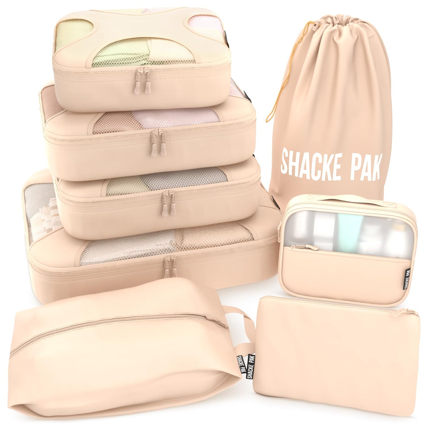 Shacke Premium 5 Packing Cubes Set - Lightweight Mesh Travel Luggage Organizers with Laundry Bag, 5-Piece Suitcase Storage System (Green Grass)