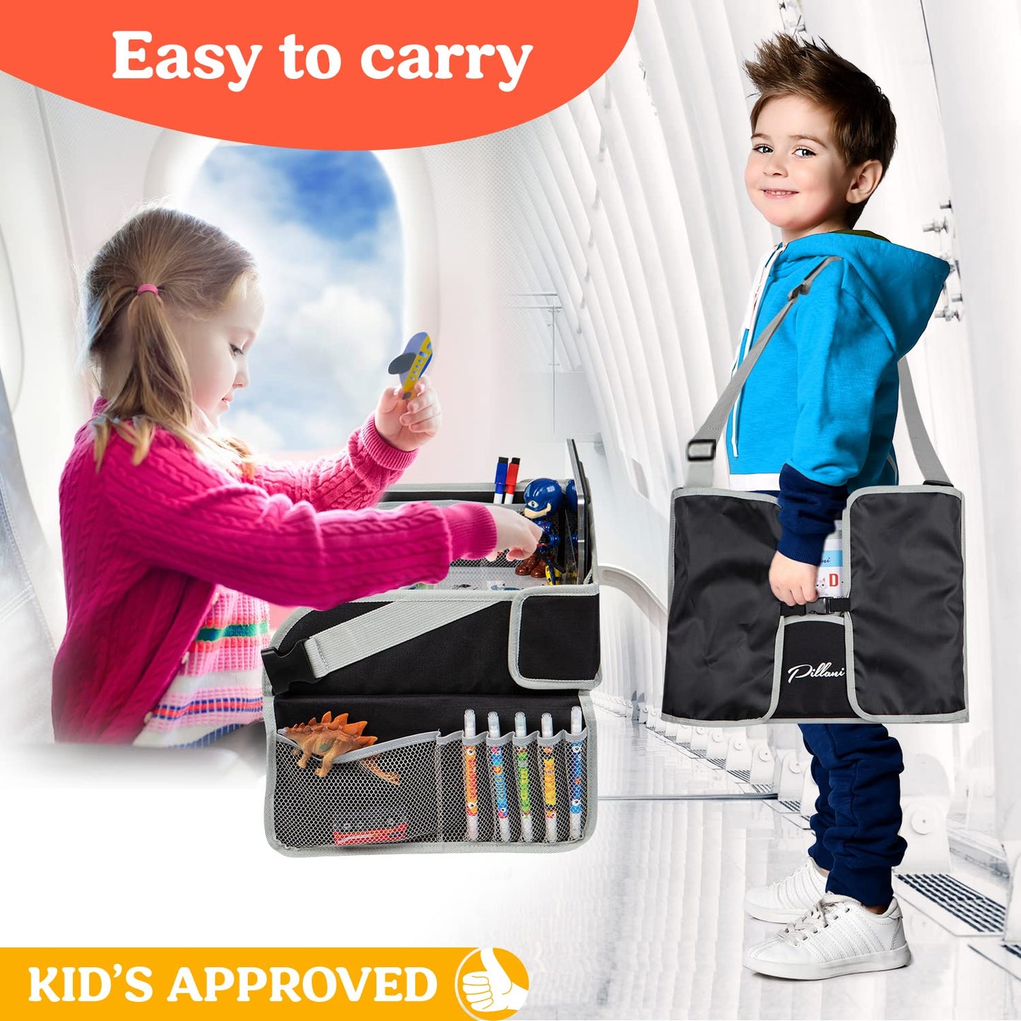 PILLANI Kids Car Seat Tray - Travel Tray for Carseat with Activities for Road Trips and Airplanes