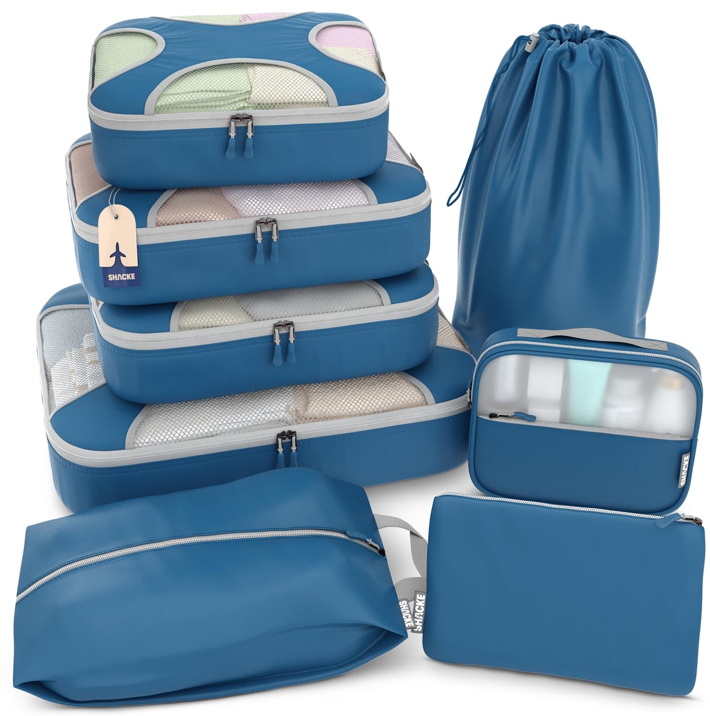Shacke Premium 5 Packing Cubes Set - Lightweight Mesh Travel Luggage Organizers with Laundry Bag, 5-Piece Suitcase Storage System (Green Grass)