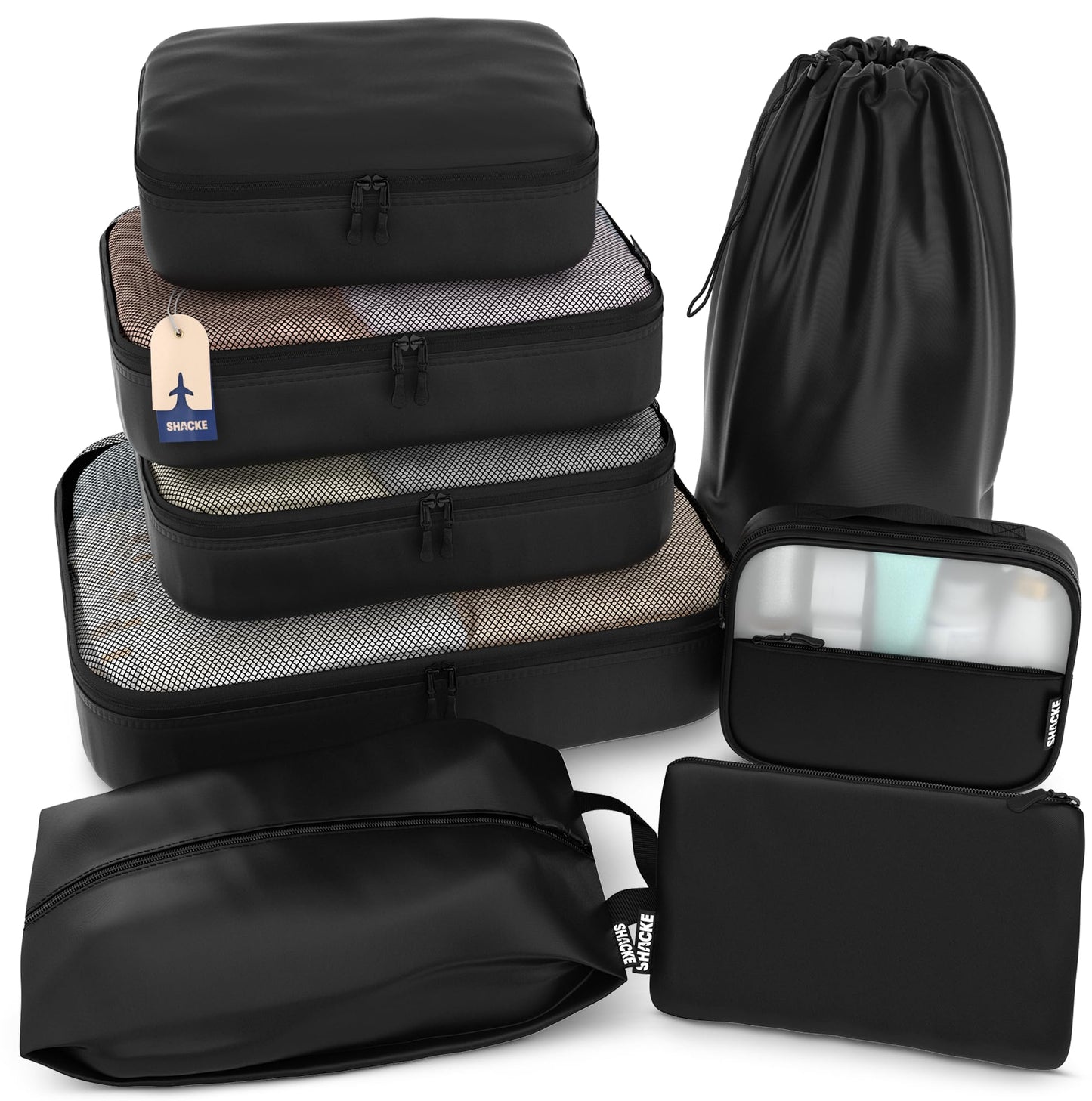 Shacke Premium 5 Packing Cubes Set - Lightweight Mesh Travel Luggage Organizers with Laundry Bag, 5-Piece Suitcase Storage System (Green Grass)