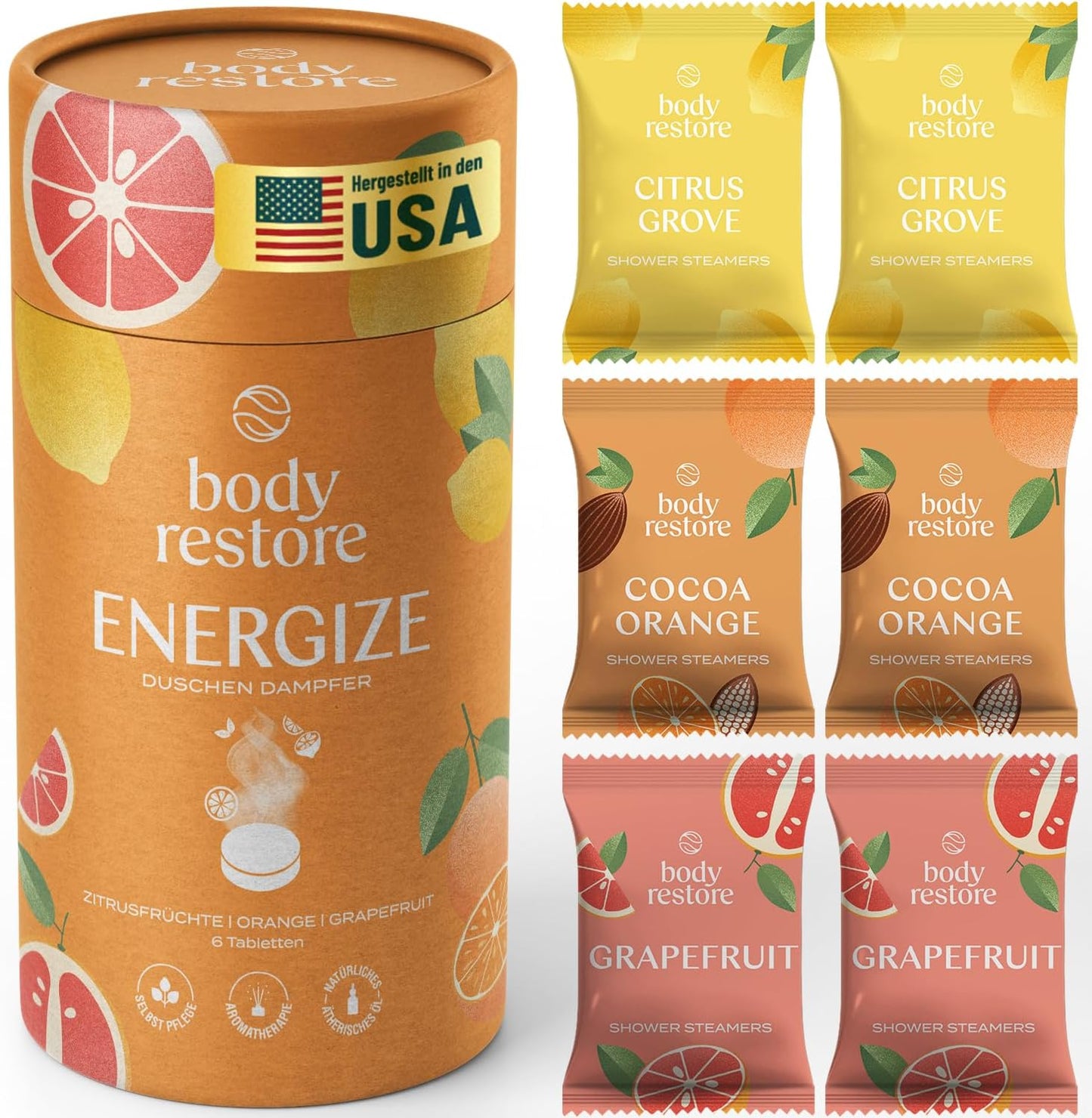 Body Restore Shower Steamers Aromatherapy 6 Pack - Galentines, Valentines Day Gifts for Her and Him, Birthday Gifts for Mom, Best Friend, Travel Essentials, Stress Relief, Self Care - Citrus