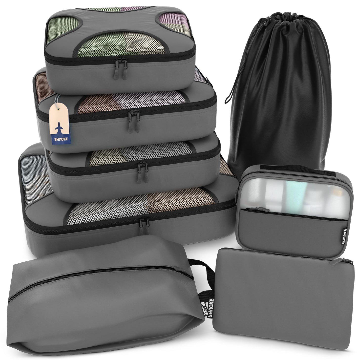 Shacke Premium 5 Packing Cubes Set - Lightweight Mesh Travel Luggage Organizers with Laundry Bag, 5-Piece Suitcase Storage System (Green Grass)