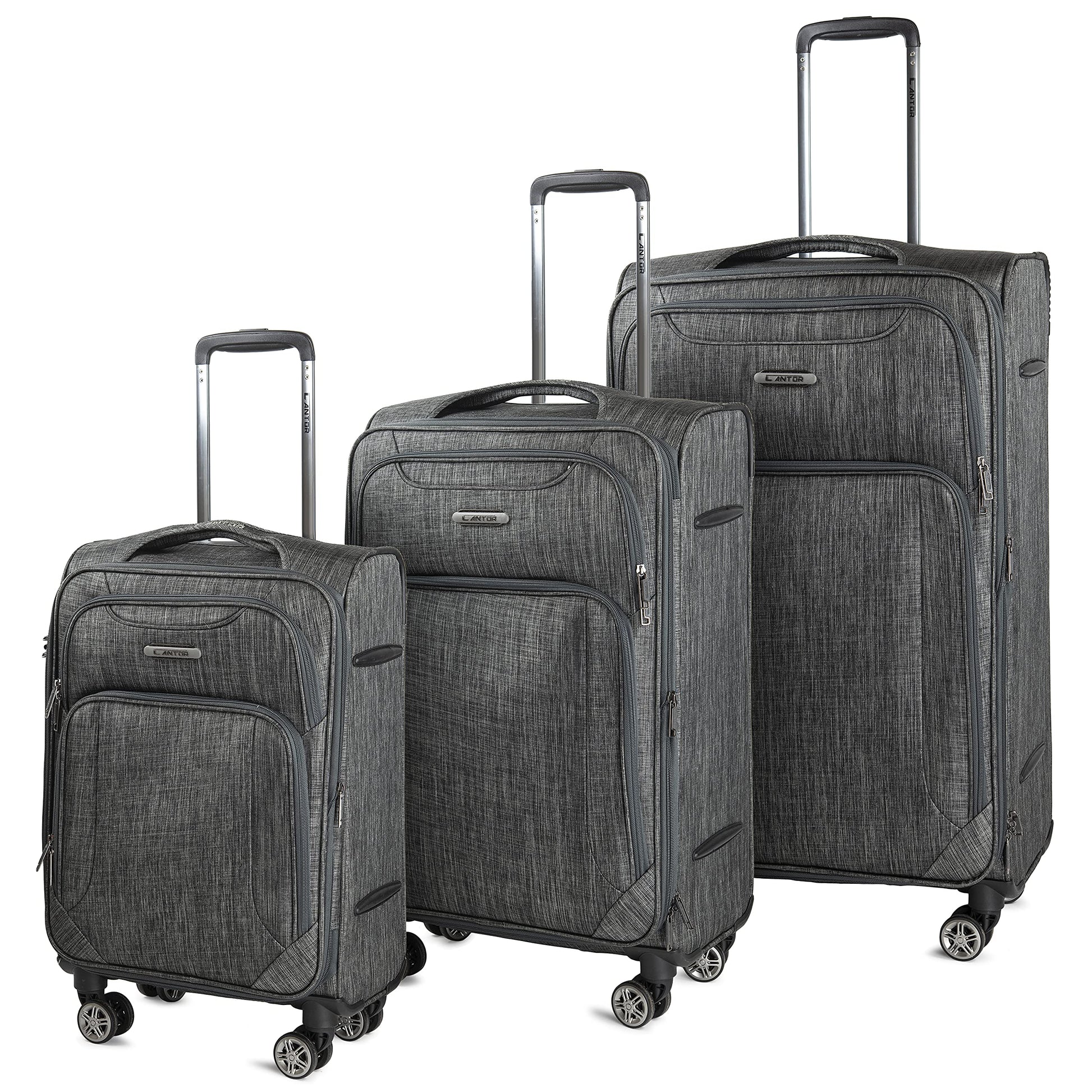 Cantor Ultra Lightweight Softside Luggage with Spinner Wheels, Set of 3, Expandable Suitcase with Retractable Handle and ID Tag, and Interlocking Zippers with TSA Lock