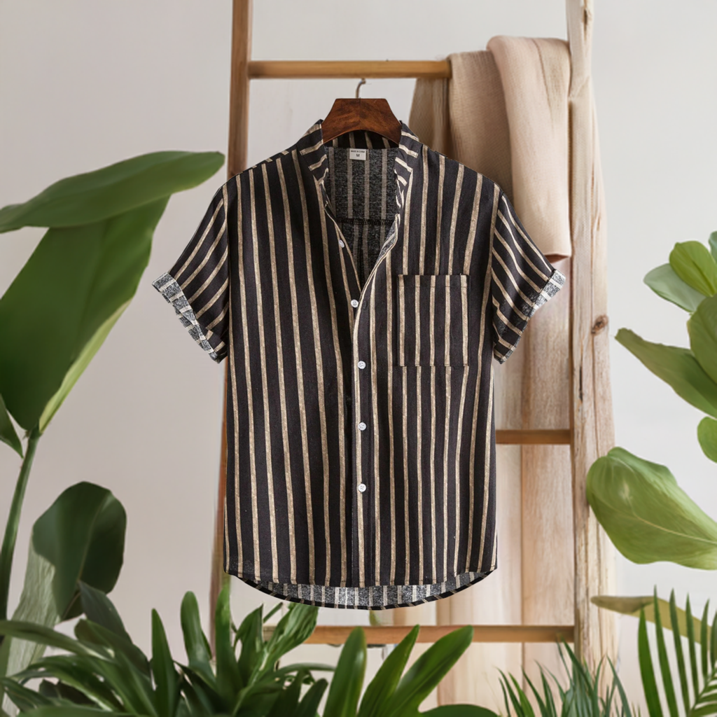 ZWX - Men's Casual Striped Short Sleeve Button Down Shirt