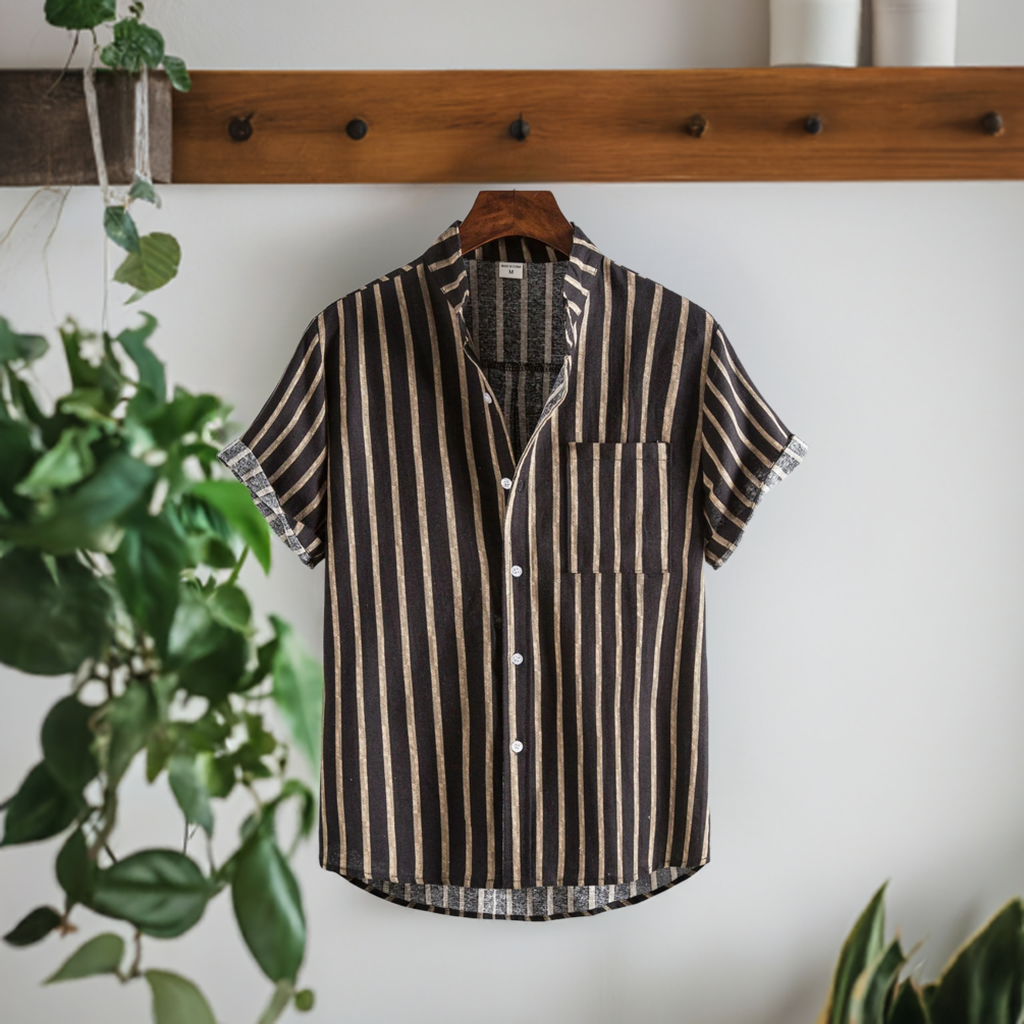 ZWX - Men's Casual Striped Short Sleeve Button Down Shirt