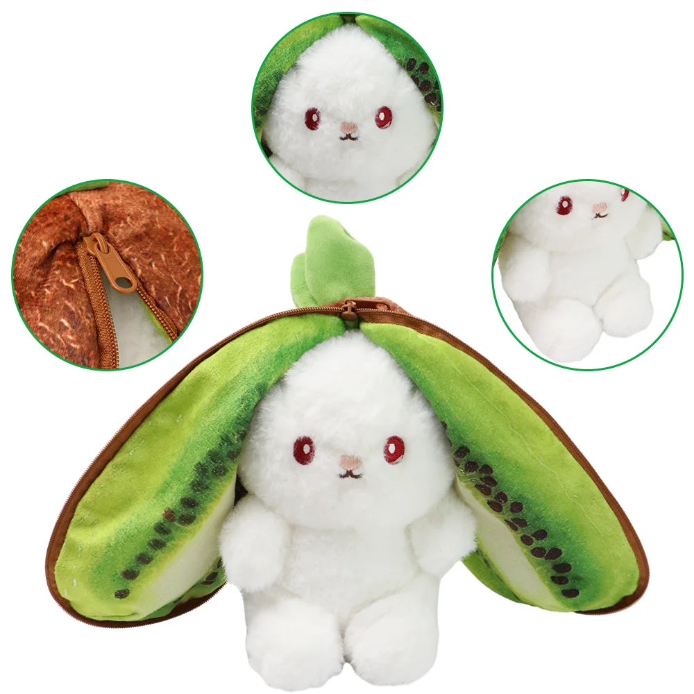 women Adorable Fruit Ear Bunny - Soft Kawaii Plush with Zip-Up Ears