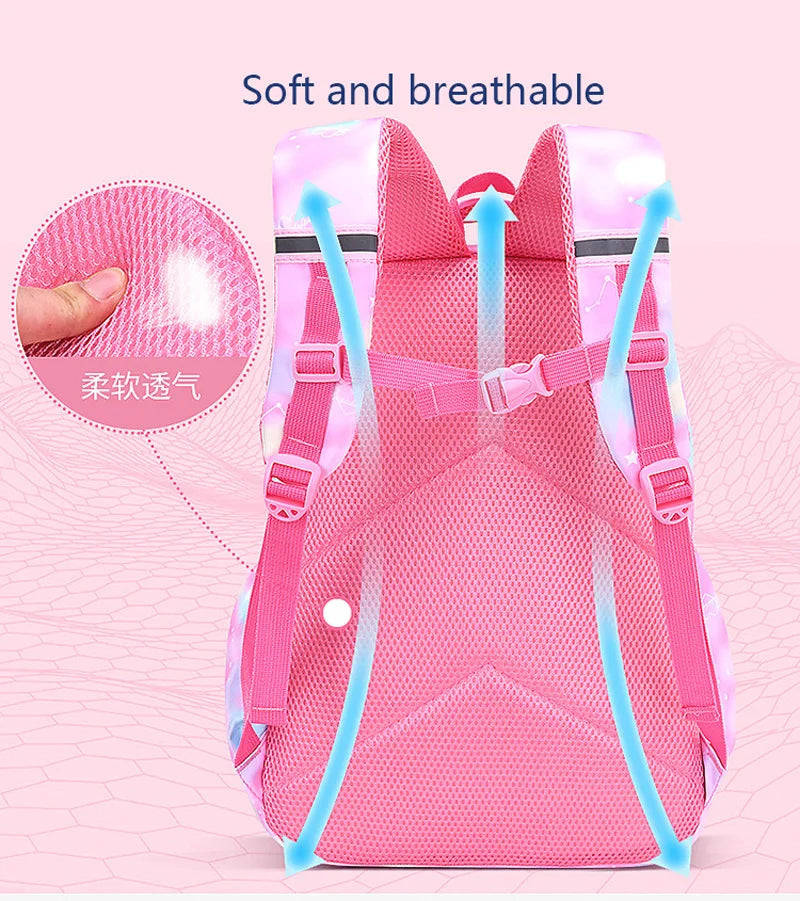 Kawaii Pink and Sky Blue Waterproof School Backpack for Girls