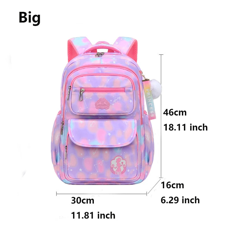 Kawaii Pink and Sky Blue Waterproof School Backpack for Girls
