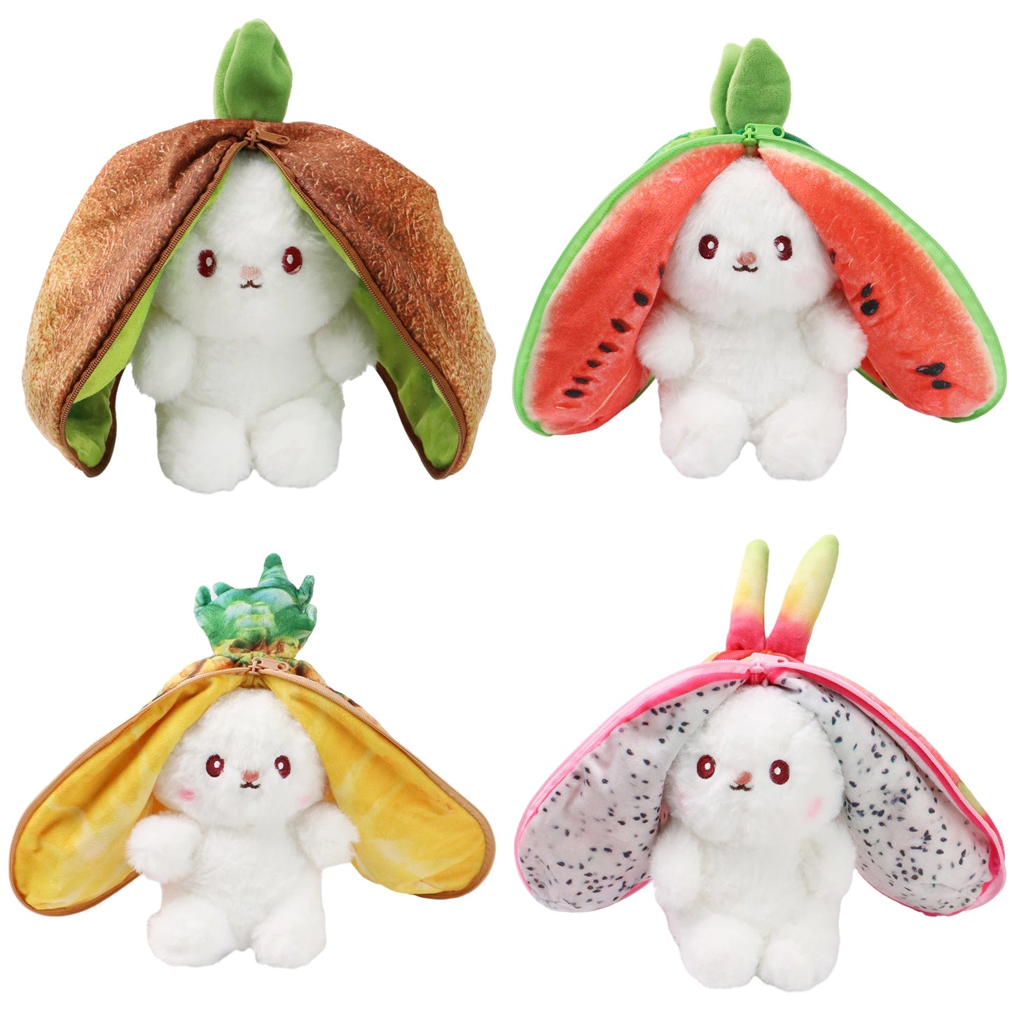 women Kawaii Plush Zip-Up Bunny - Front View of Adorable Fruit Ear Bunny