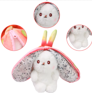 Conejito de peluche con orejas de conejo y cierre de cremallera de Kawaii