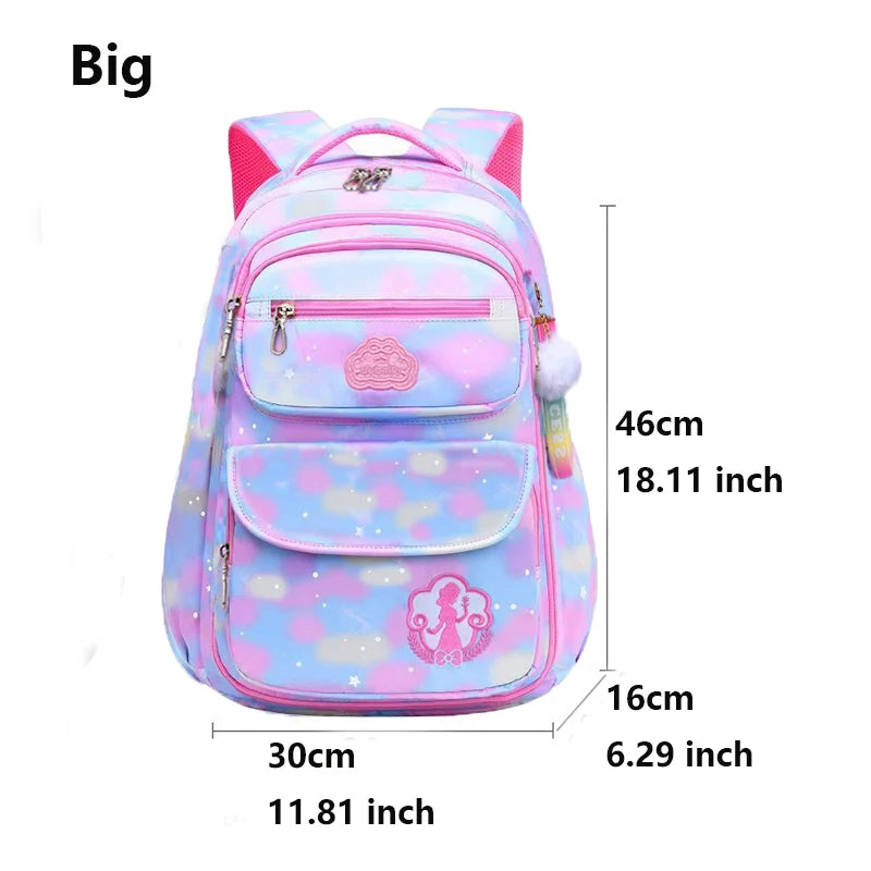 Kawaii Pink and Sky Blue Waterproof School Backpack for Girls