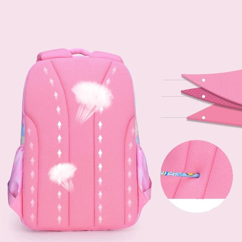 Kawaii Pink and Sky Blue Waterproof School Backpack for Girls