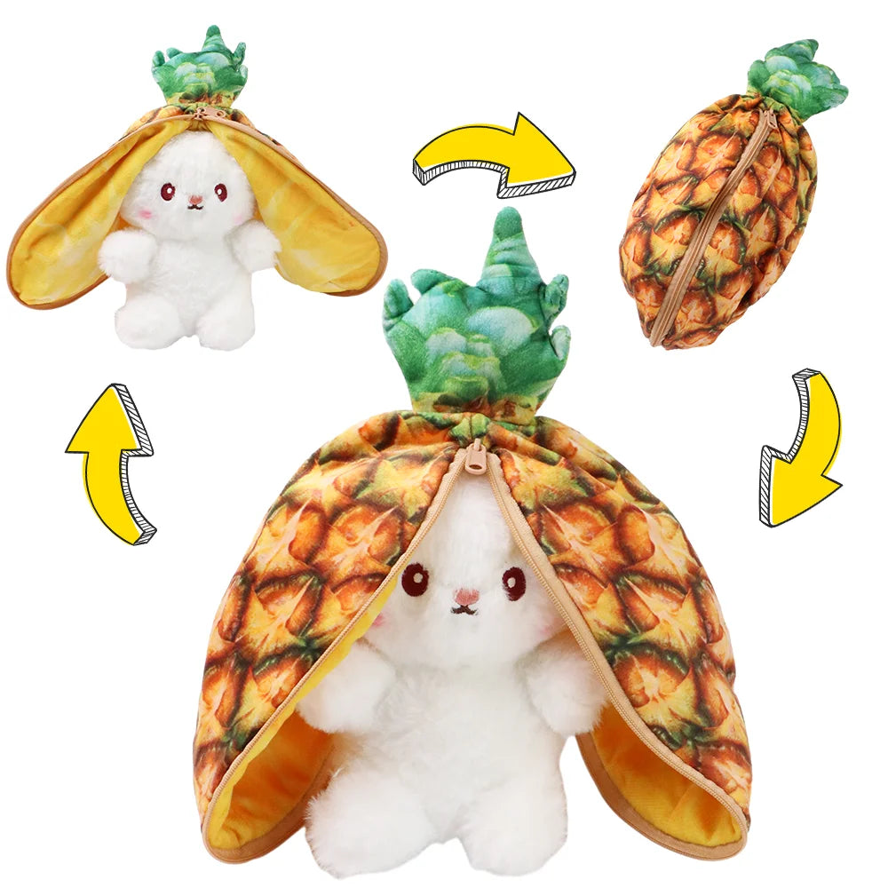 women Dynamic closeup of Kawaii Plush featuring Zip-Up Bunny and Fruit Ear Bunny attributes