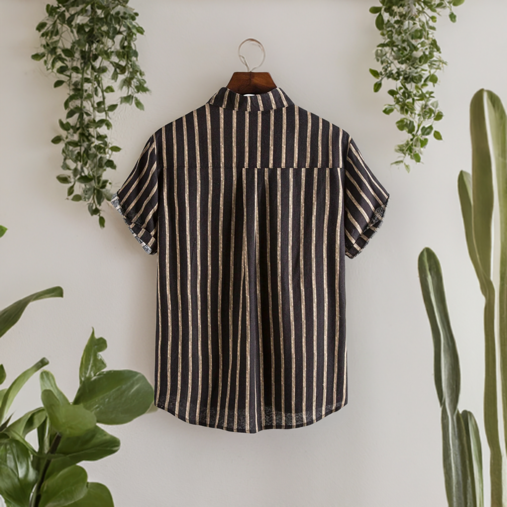 ZWX - Men's Casual Striped Short Sleeve Button Down Shirt