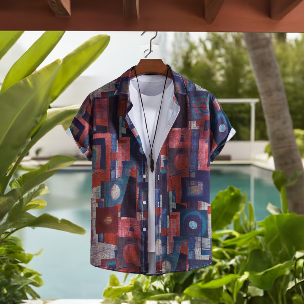 ZWX - Men's Geometric Short Sleeve Button Down Shirt