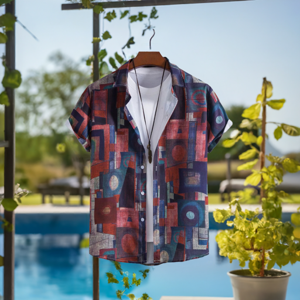 ZWX - Men's Geometric Short Sleeve Button Down Shirt
