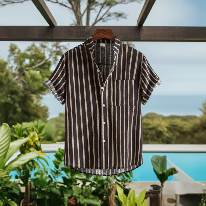 Mens Vertical Striped buttondown Collar Shirt