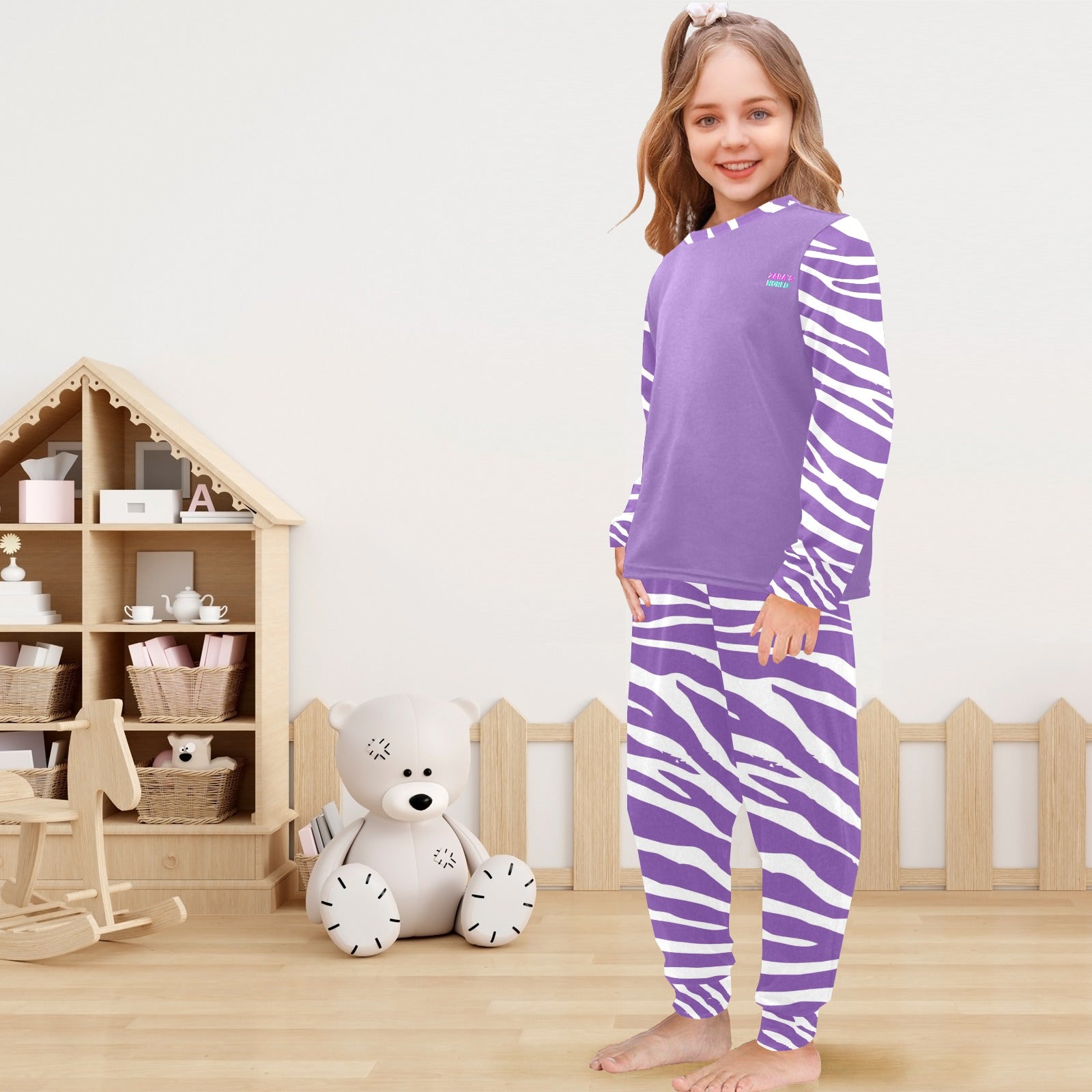 Little Girls' Animal Print Crew Neck Long Pajama Set