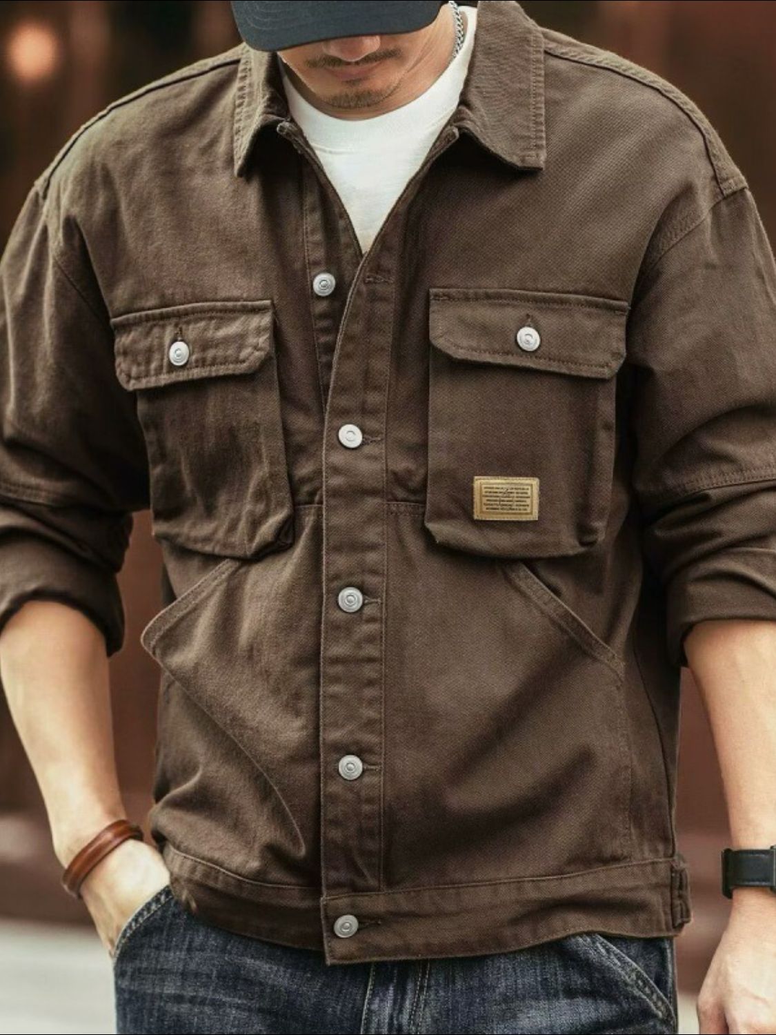 Men's Washed Collared Neck Cargo Jacket. Experience comfort and convenience in our Men's Washed Collared Neck Cargo Jacket!