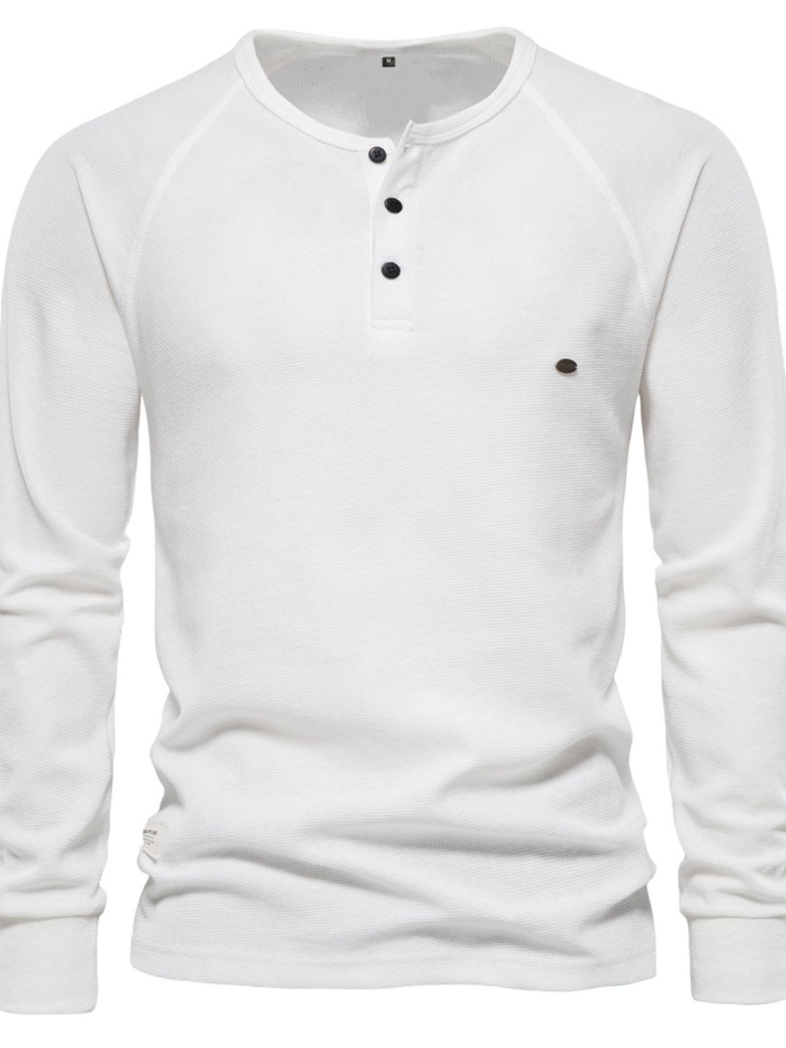 Men's Waffle-Knit Long Sleeve Round Neck Button T-Shirt. Versatile and comfortable, this shirt is perfect for any occasion