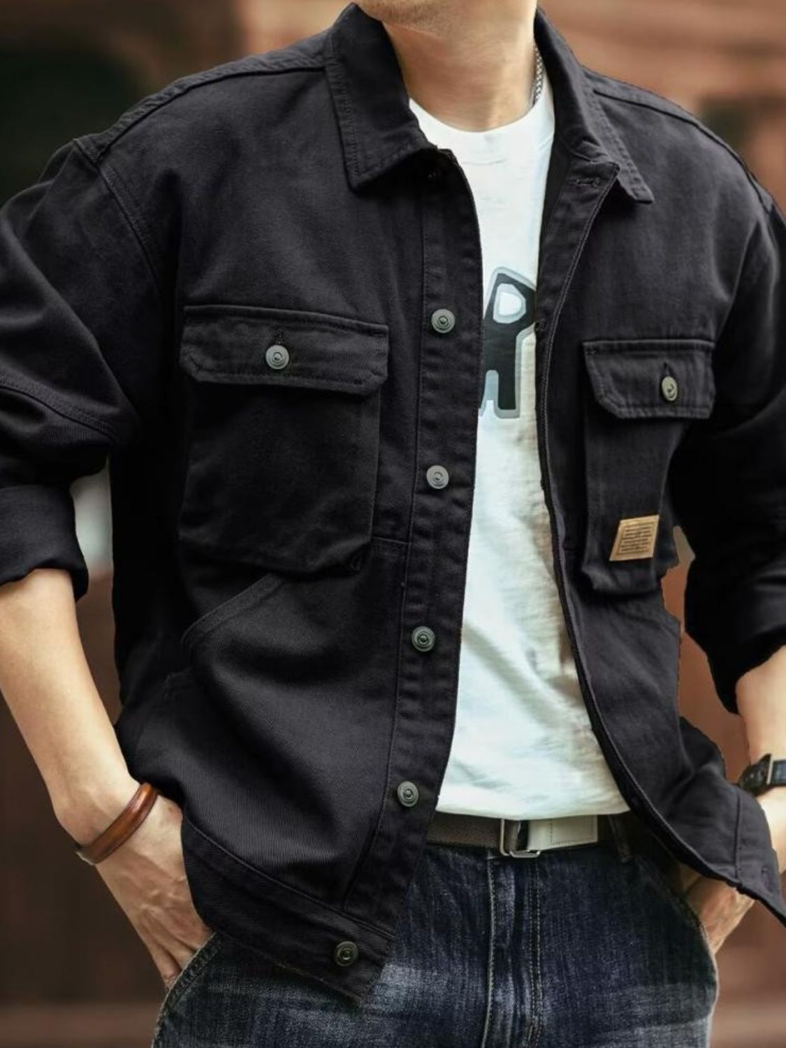 Men's Washed Collared Neck Cargo Jacket. Experience comfort and convenience in our Men's Washed Collared Neck Cargo Jacket!