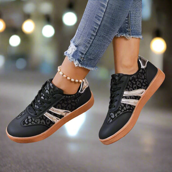 Leopard Round Toe Lace Up Athletic Sneakers - Womens