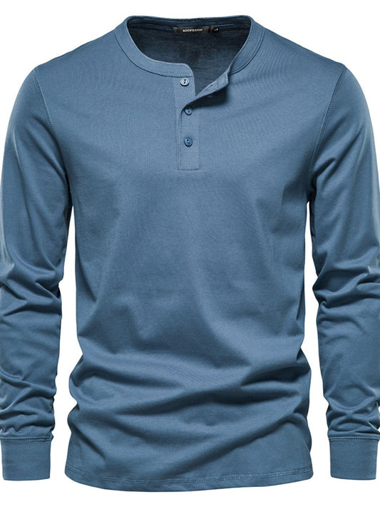 Men's Full Size Quarter Button Round Neck Long Sleeve T-Shirt.
Always be comfortable and effortlessly stylish with our Men's Full Size Quarter Button Round Neck Long Sleeve T-Shirt 