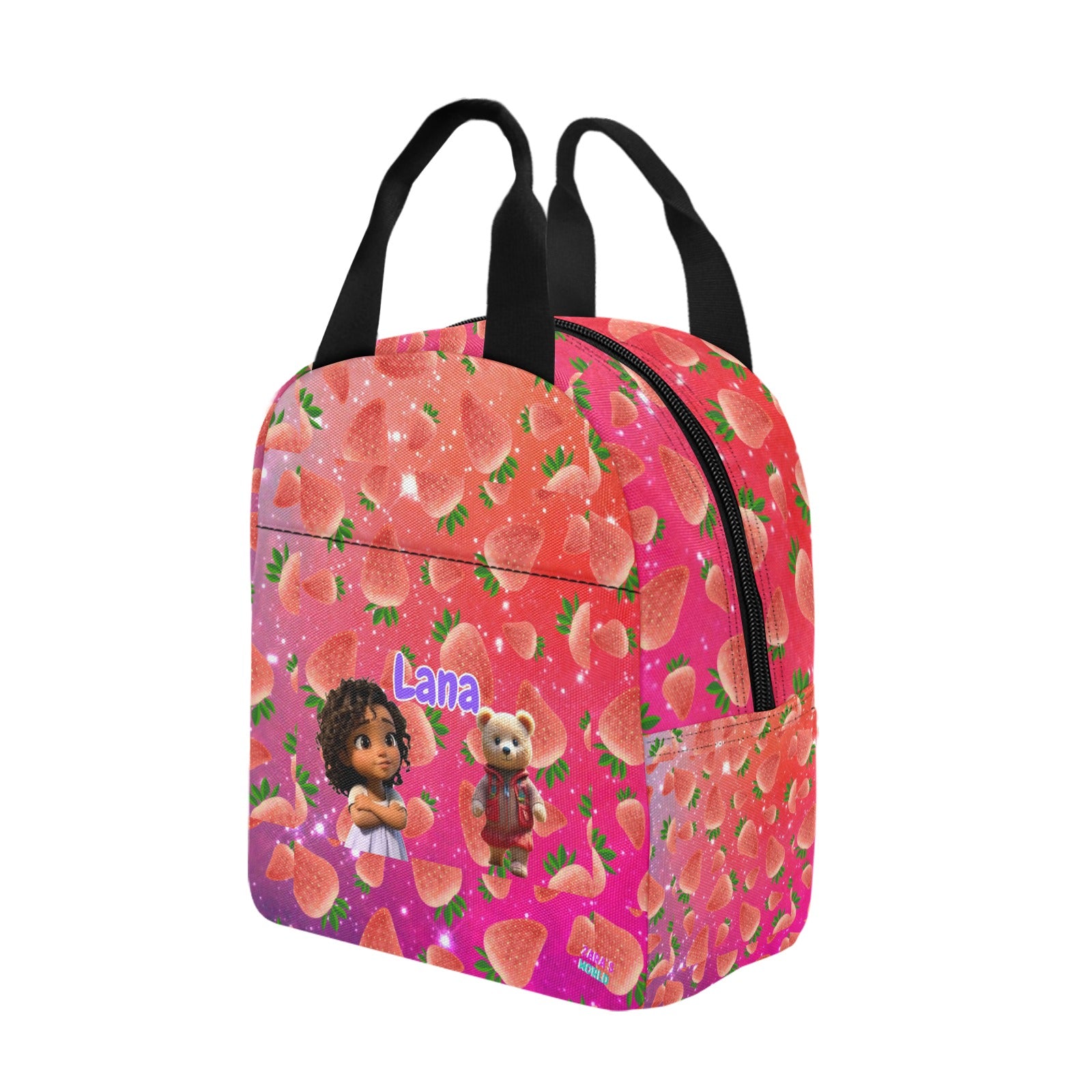 Zaras World Animal Avatar Fruit Print Lunch Bag (Strawberries/Grapes)