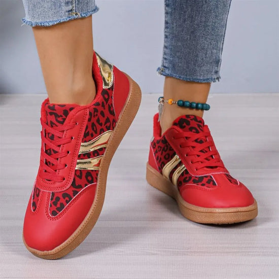 Leopard Round Toe Lace Up Athletic Sneakers - Womens
