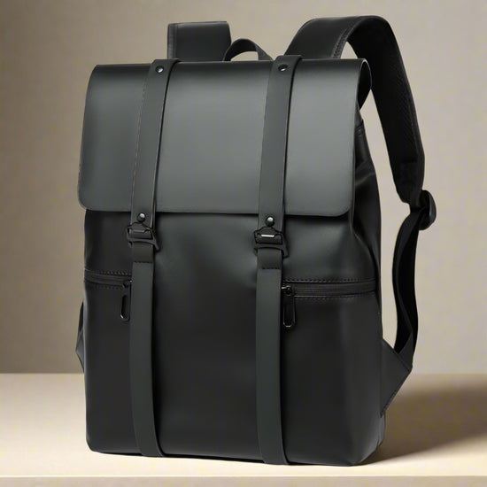 Womens Adjustable Strap Black PU Leather Backpack