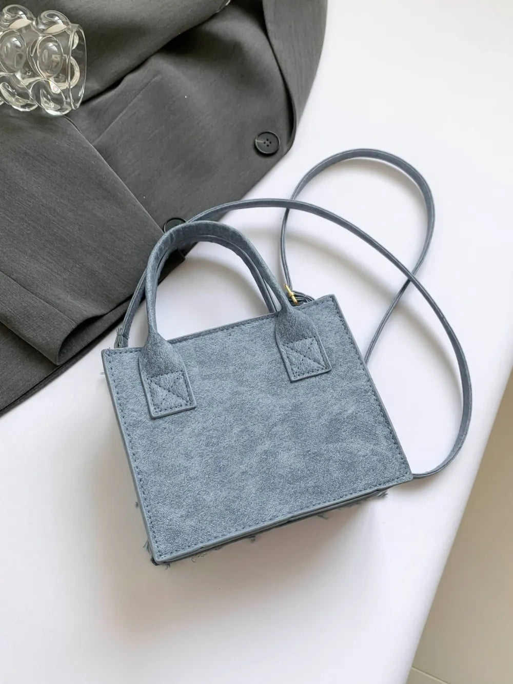ZWX - Raw Edge Checkered PU Denim Shoulder Bag