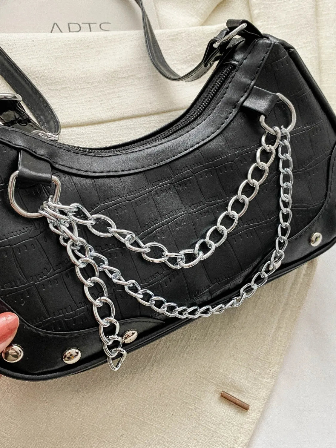 YEPPI - PU Leather Shoulder Bag with Silver Chain