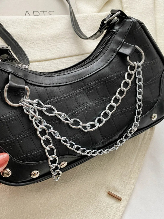 YEPPI - PU Leather Shoulder Bag with Silver Chain