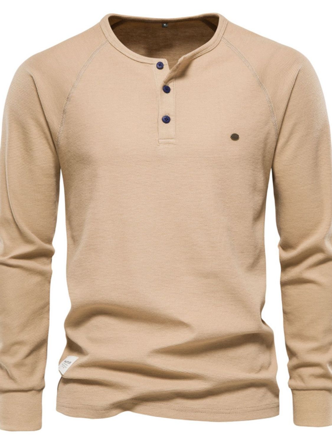 Men's Waffle-Knit Long Sleeve Round Neck Button T-Shirt. Versatile and comfortable, this shirt is perfect for any occasion