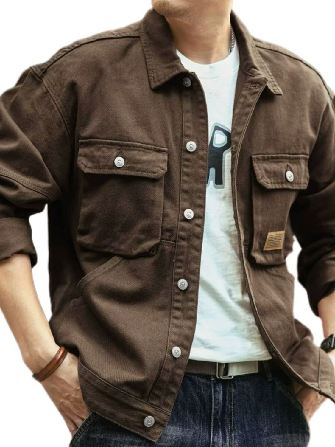 Men's Washed Collared Neck Cargo Jacket. Experience comfort and convenience in our Men's Washed Collared Neck Cargo Jacket!