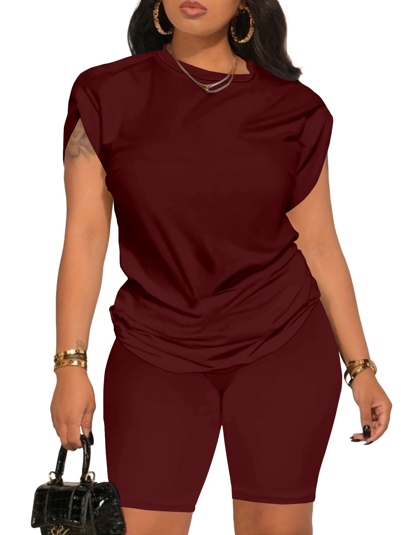 Women's Summer 2 Piece Outfits Tracksuits Biker Short Workout Jogger Sets