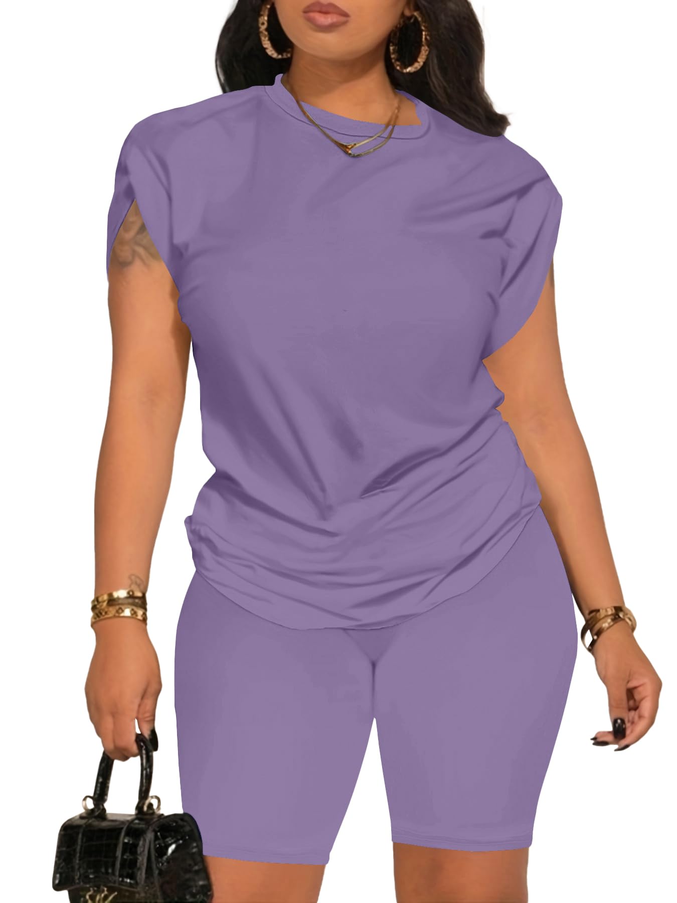 Women's Summer 2 Piece Outfits Tracksuits Biker Short Workout Jogger Sets