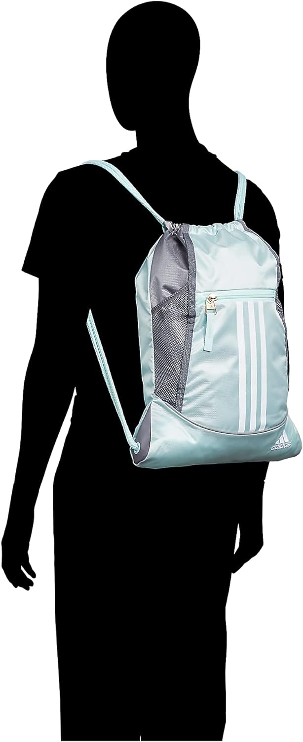 adidas Alliance Sackpack, Drawstring, Lightweight Small Gym Bag for Women, Soccer Backpack, White/Black/Black, One Size