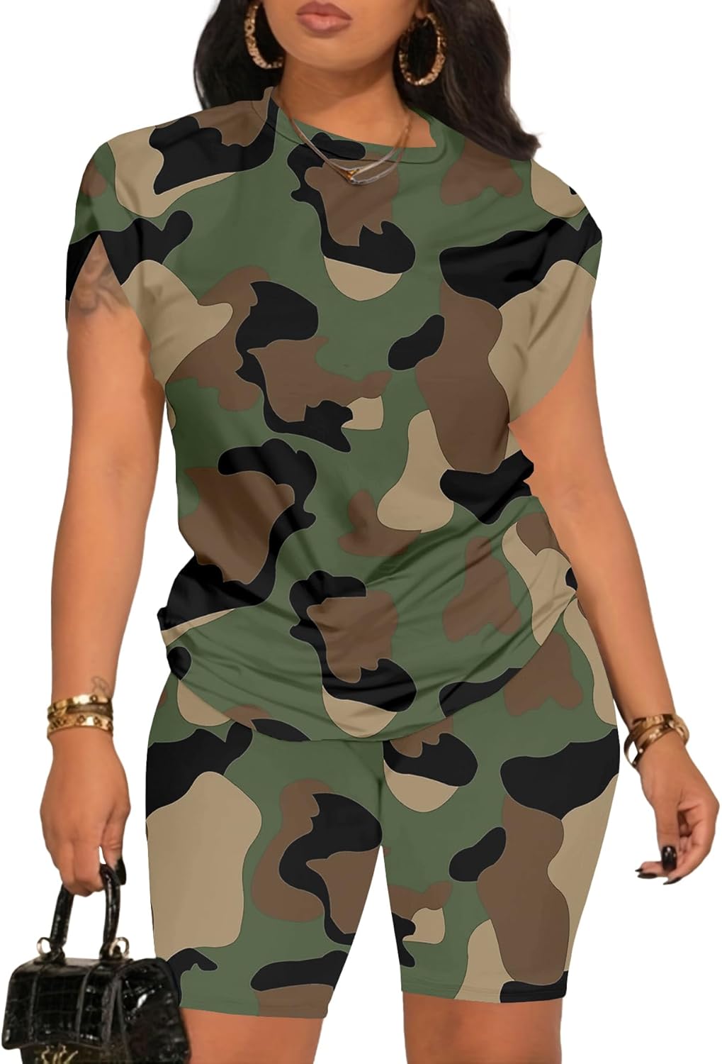 Women's Summer 2 Piece Outfits Tracksuits Biker Short Workout Jogger Sets