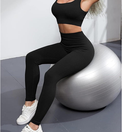 4 Piece Workout Sets For Women Ribbed Leggings Clothes Yoga Sets Active Wear Matching Work Out Sets Gym Pilates Outfits