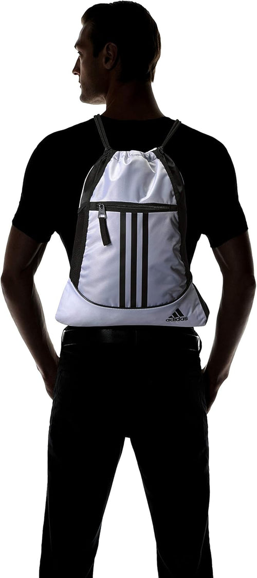 adidas Alliance Sackpack, Drawstring, Lightweight Small Gym Bag for Women, Soccer Backpack, White/Black/Black, One Size