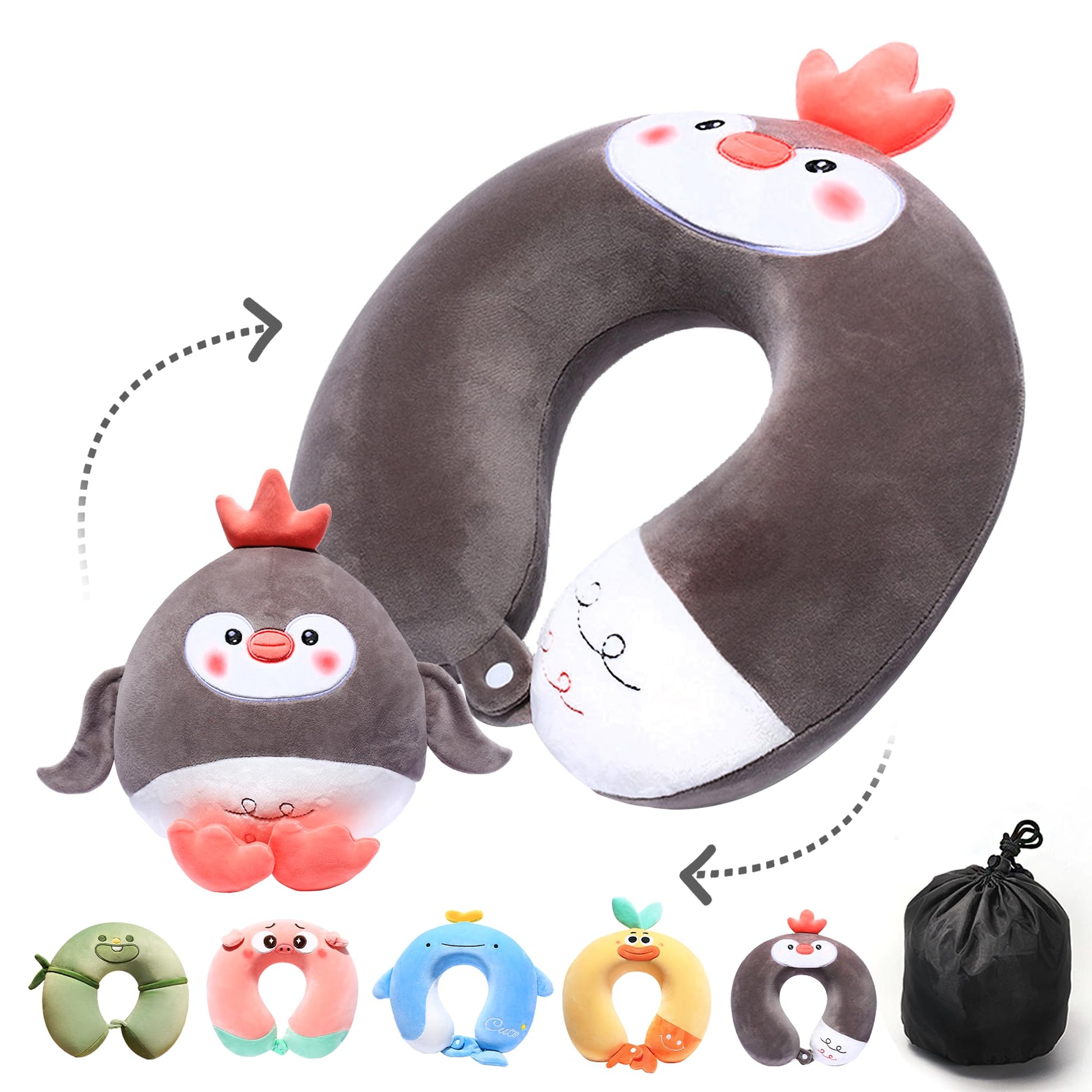 Kids Neck Pillow for Traveling - Essential for Toddler Road Trips and Airplane Travel Comfortable Travel Pillow for Kids - Cute Dog Plush Toy with Chin Support Kids