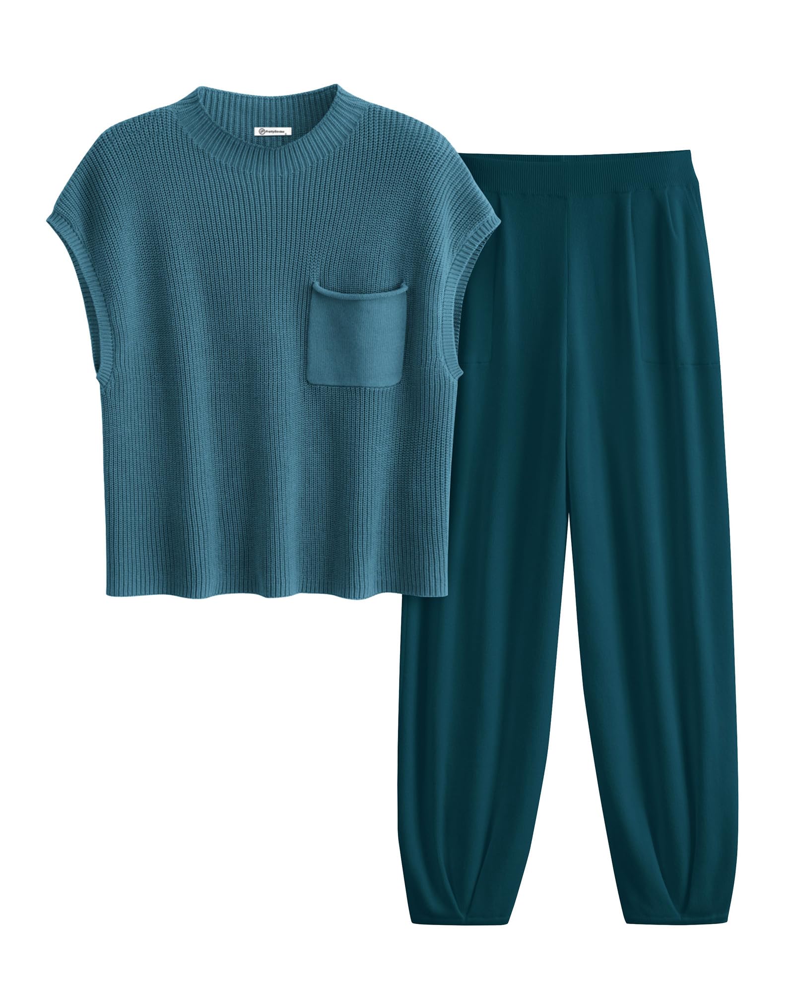 PRETTYGARDEN Womens Two Piece Outfits Sweater Sets Knit Pullover Tops And High Waisted Pants Matching Tracksuit Sweatsuit Set
