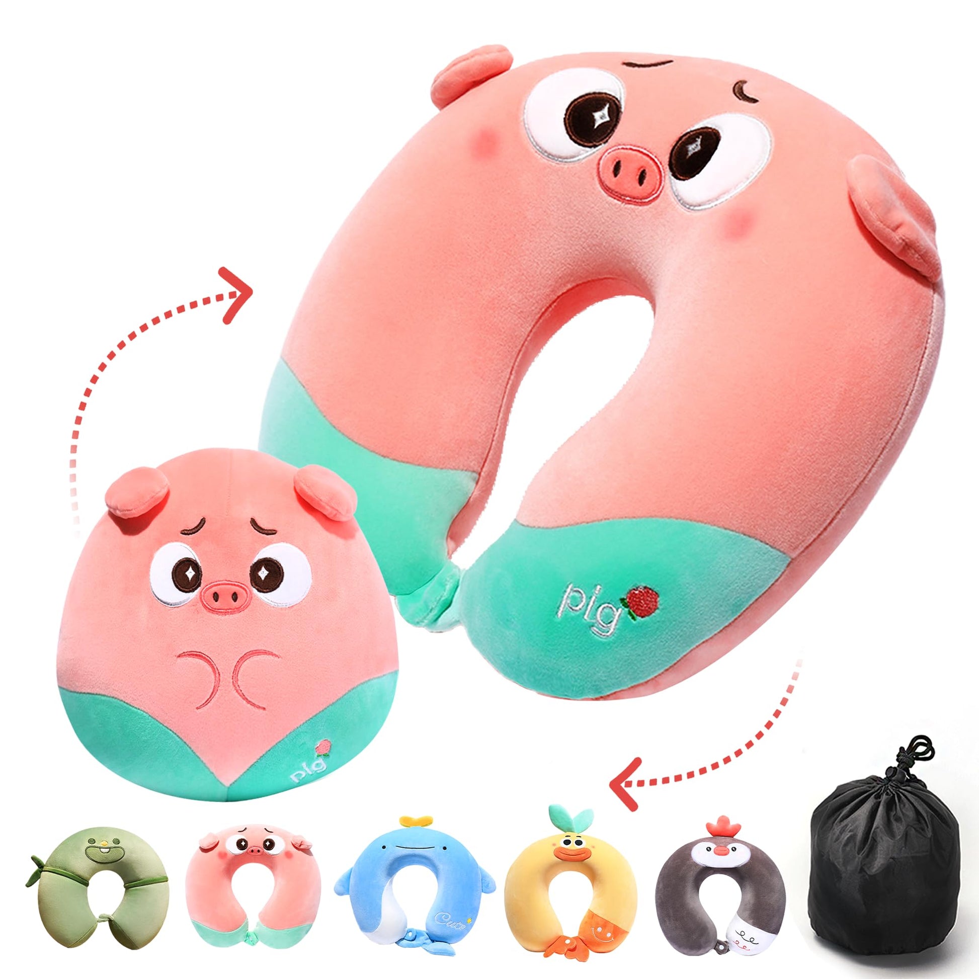 Kids Neck Pillow for Traveling - Essential for Toddler Road Trips and Airplane Travel Comfortable Travel Pillow for Kids - Cute Dog Plush Toy with Chin Support Kids