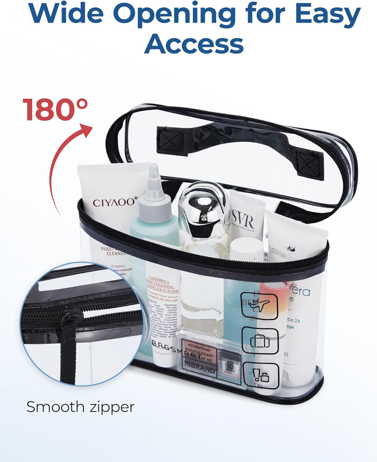 BAGSMART TSA Approved Toiletry Bag, 2 Pack Clear Makeup Cosmetic Bag Organizer, Quart Size Travel Bag for Toiletries, Carry-on Travel Accessories Essentials, Black-2pcs