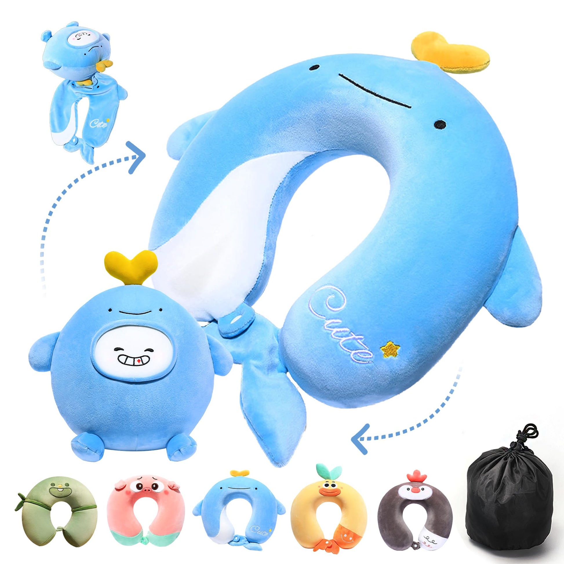 Kids Neck Pillow for Traveling - Essential for Toddler Road Trips and Airplane Travel Comfortable Travel Pillow for Kids - Cute Dog Plush Toy with Chin Support Kids