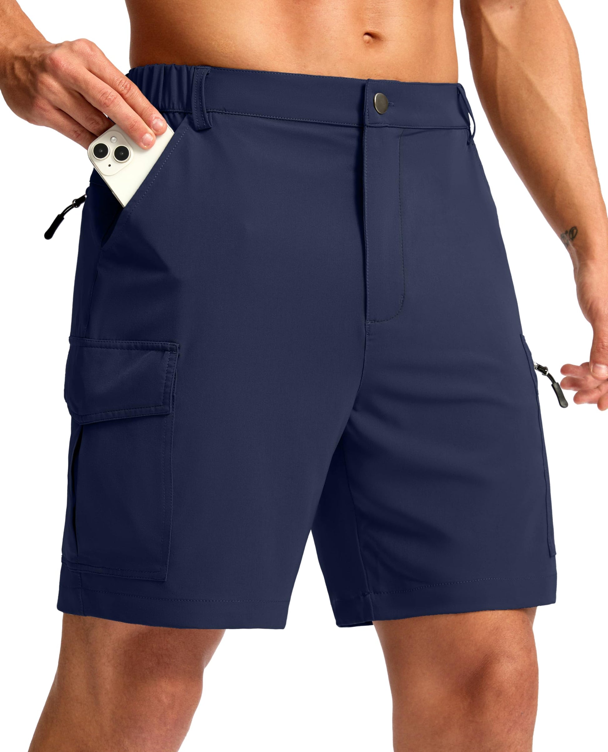 Pudolla Men's Hiking Cargo Shorts 7" Lightweight Quick Dry Casual Work Shorts for Men Summer Travel Golf with 5 Pockets