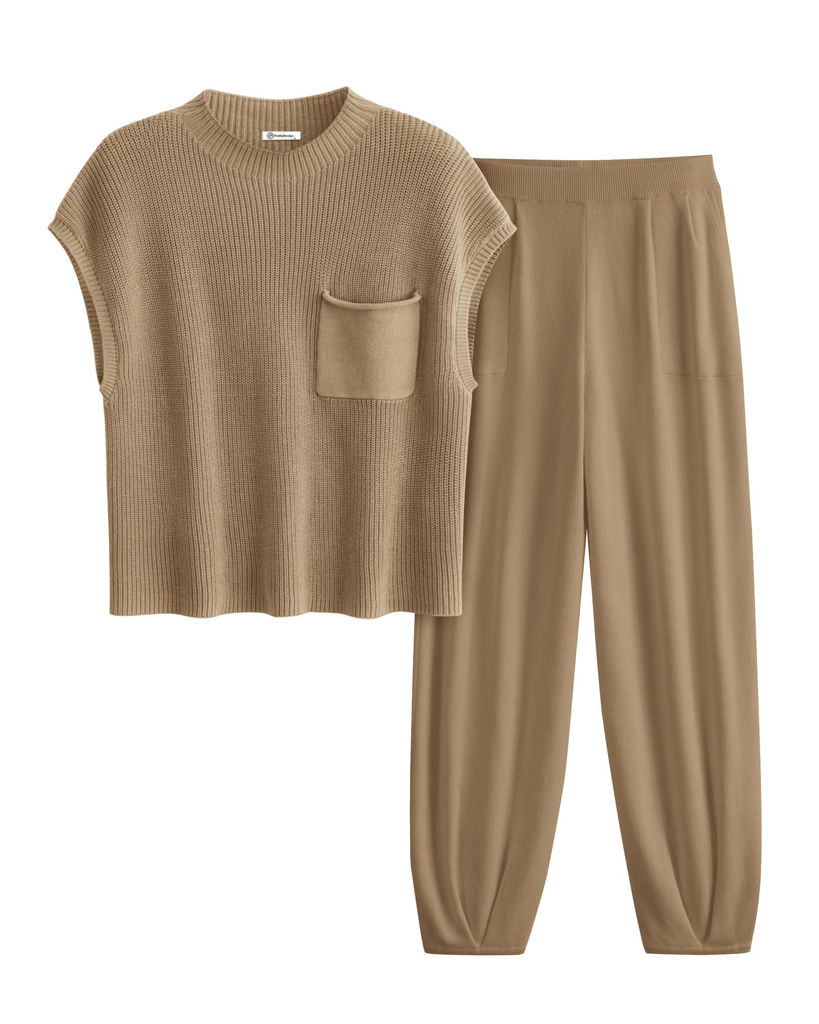 PRETTYGARDEN Womens Two Piece Outfits Sweater Sets Knit Pullover Tops And High Waisted Pants Matching Tracksuit Sweatsuit Set